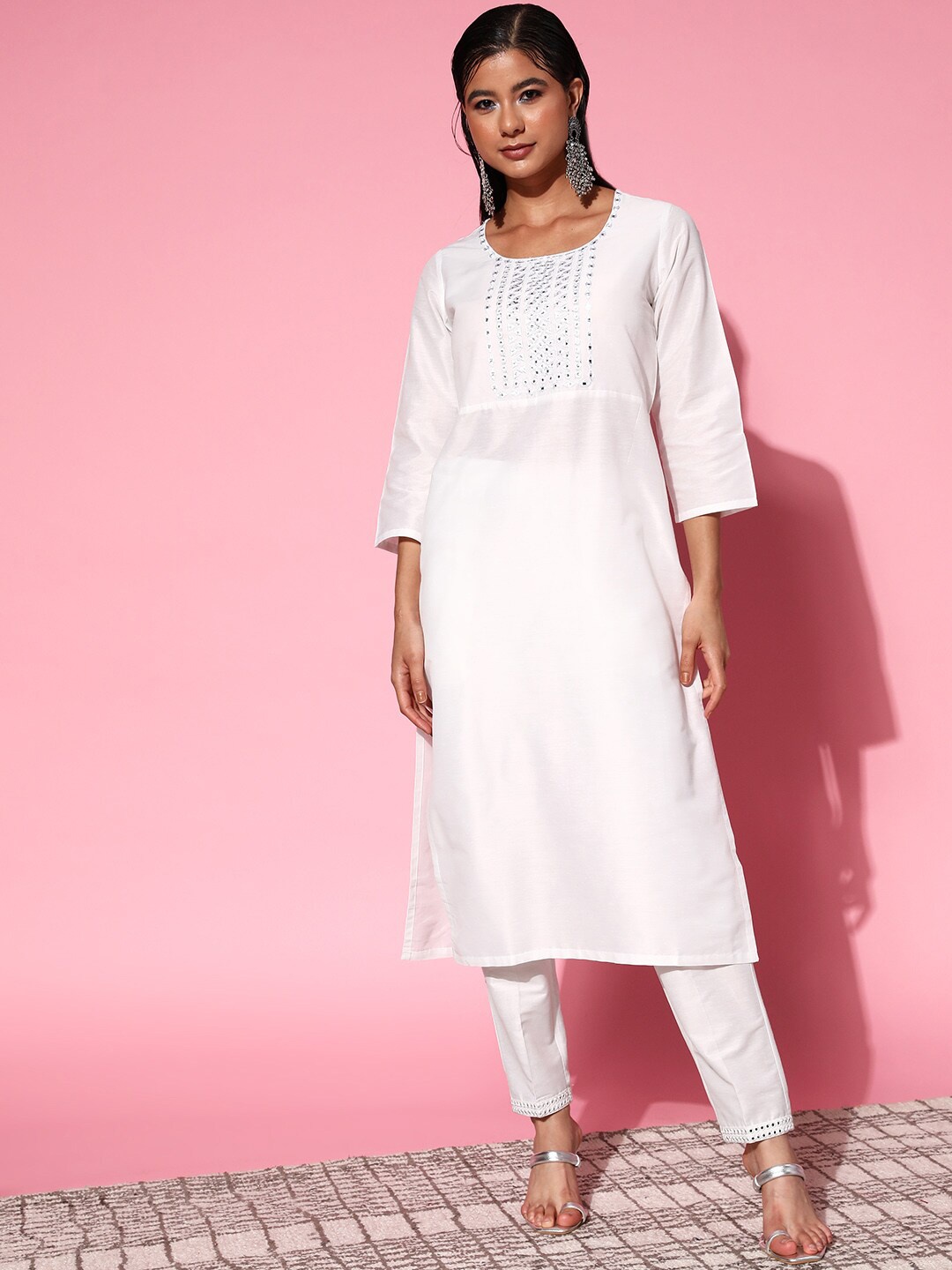 

Shae by SASSAFRAS Women White Embroidered Kurta with Trousers