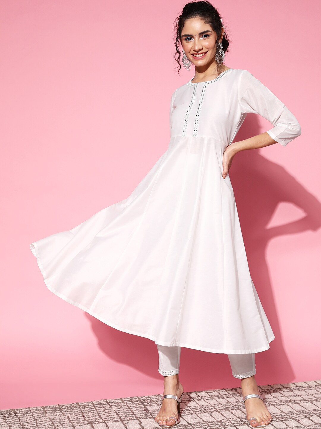 

Shae by SASSAFRAS Mirror Embroidered Anarkali Kurta, White