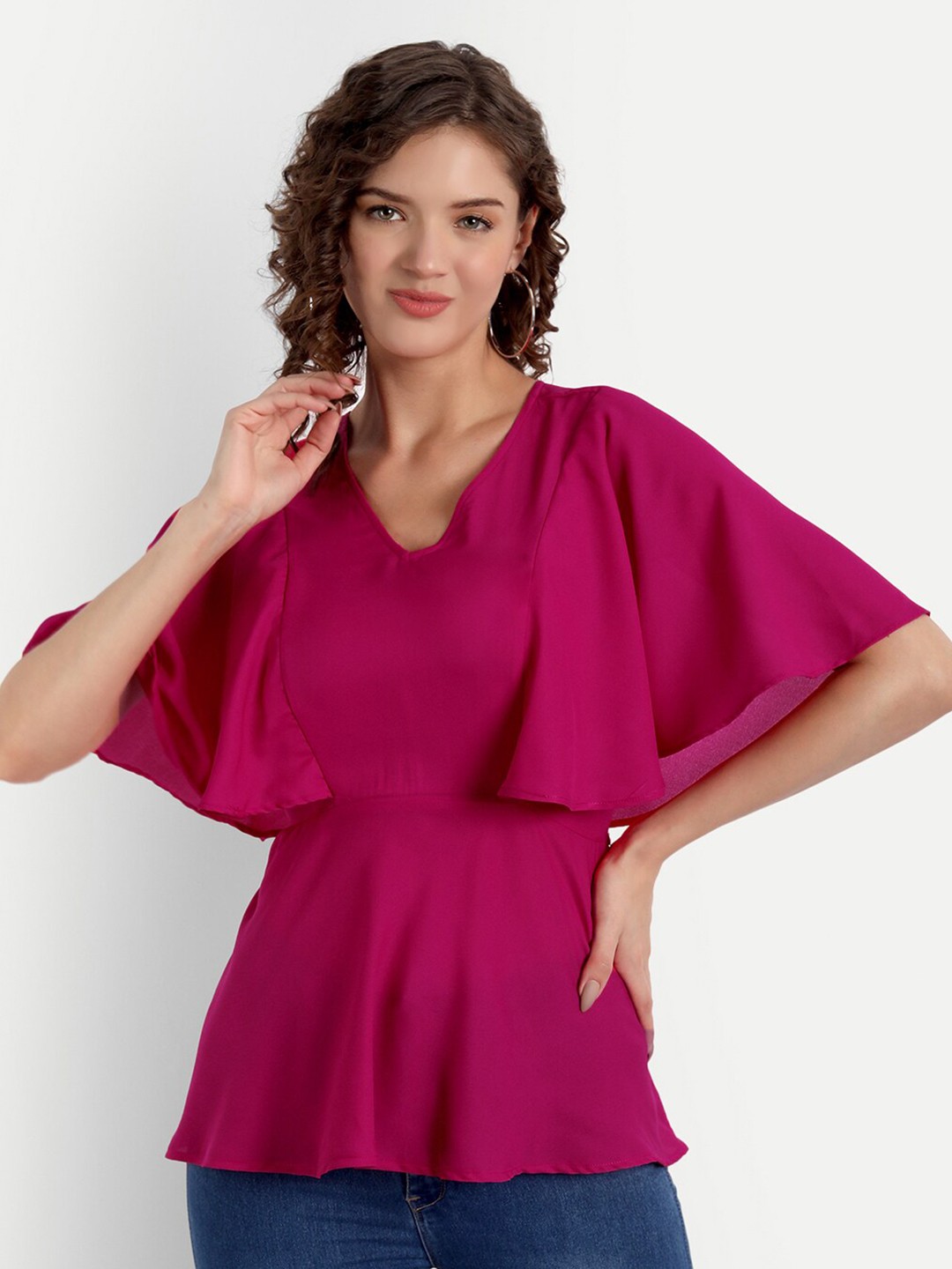 

PARASSIO CLOTHINGS Women Pink Georgette Cinched Waist Top