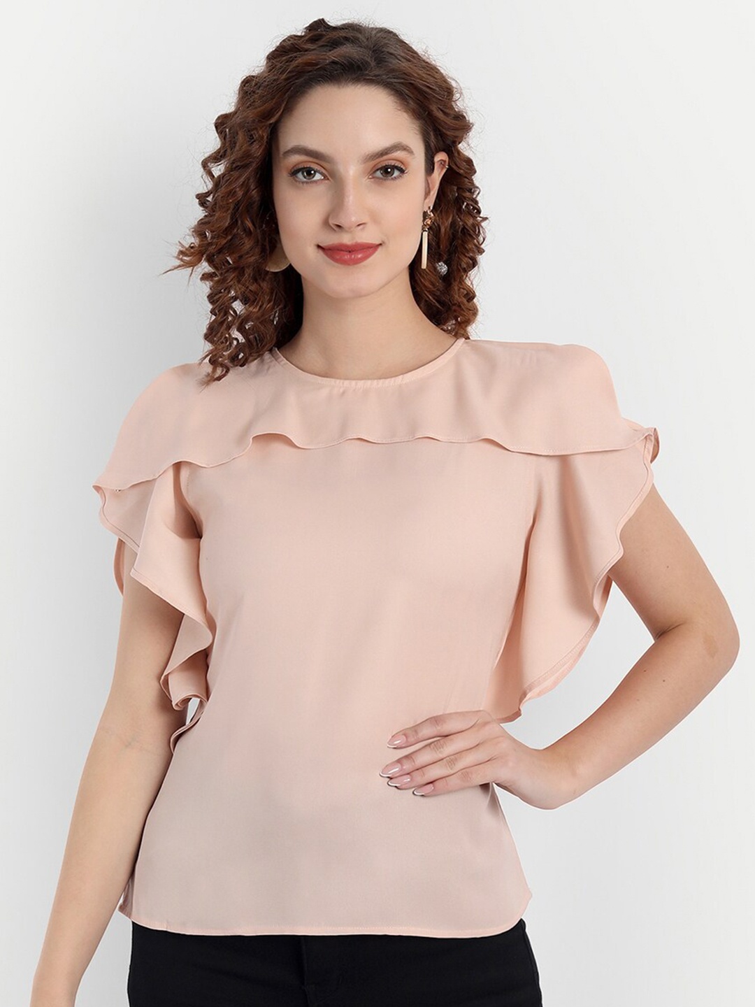 

PARASSIO CLOTHINGS Women Peach-Coloured Georgette Top