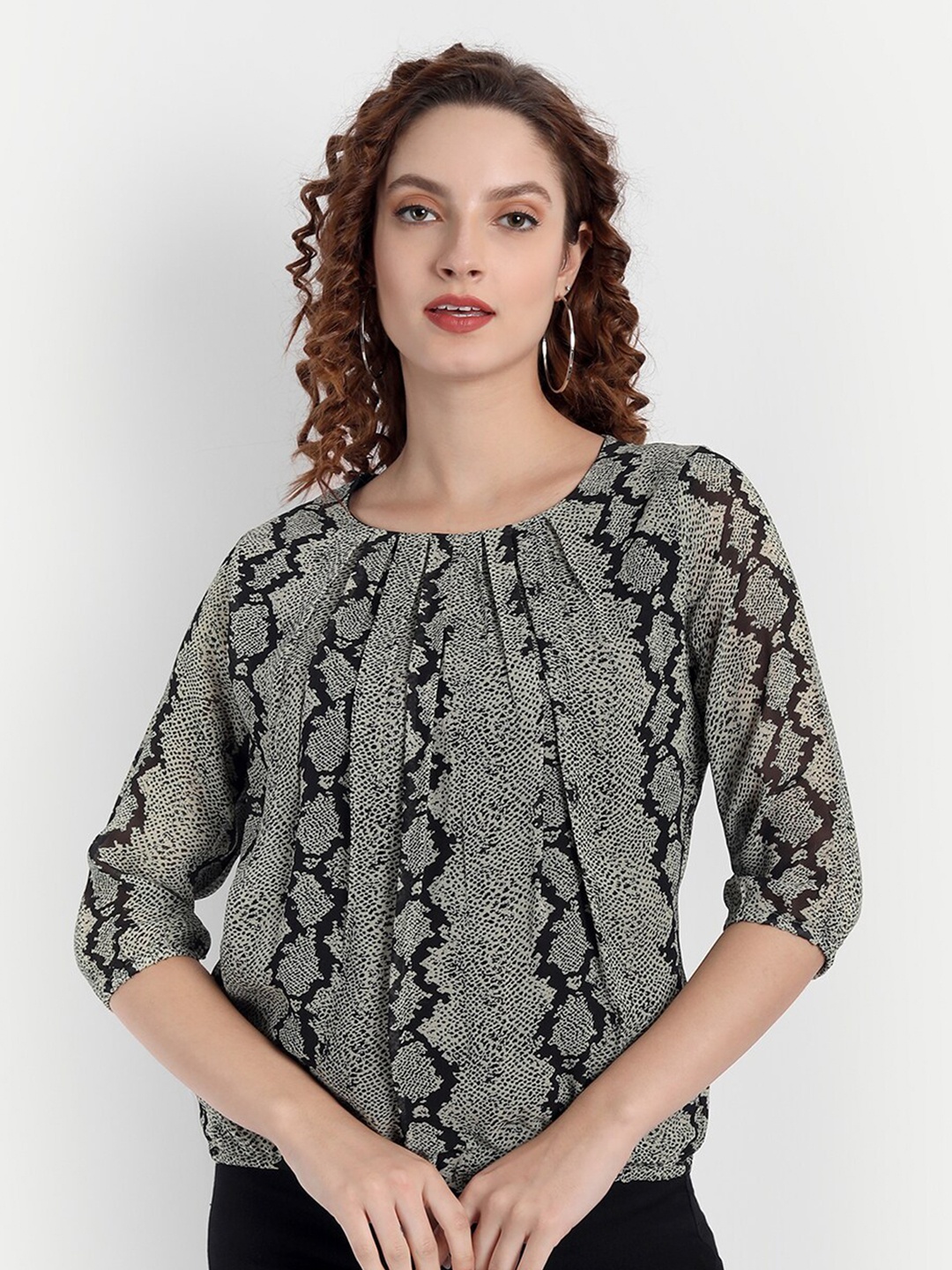

PARASSIO CLOTHINGS Women Sea Green Print Georgette Top