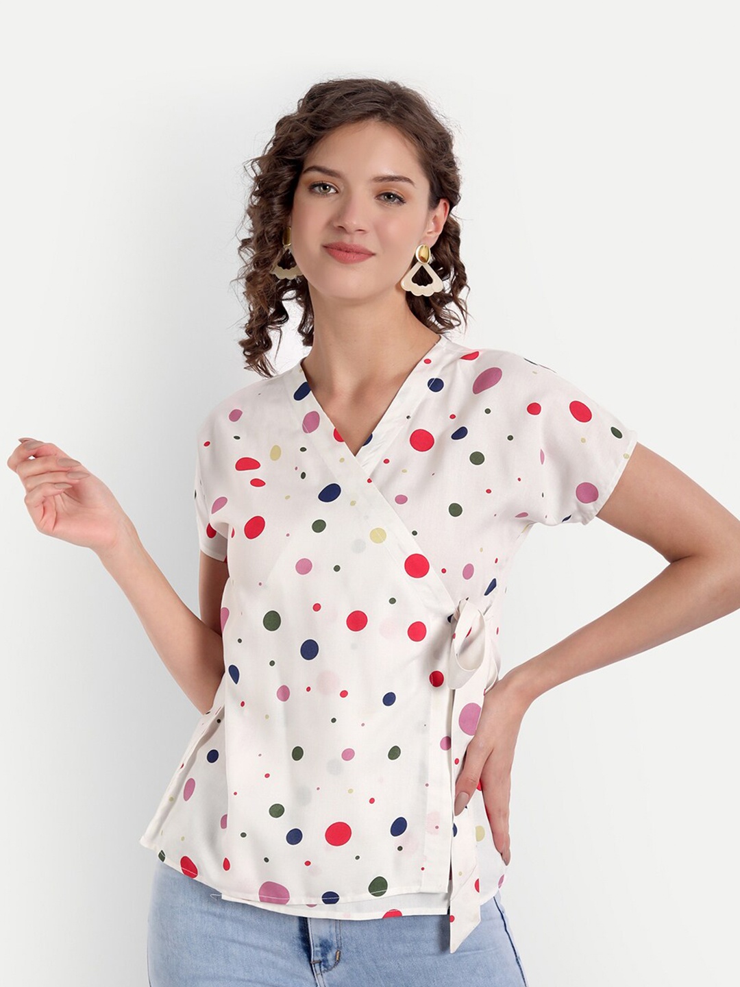 

PARASSIO CLOTHINGS Women White Print Wrap Top