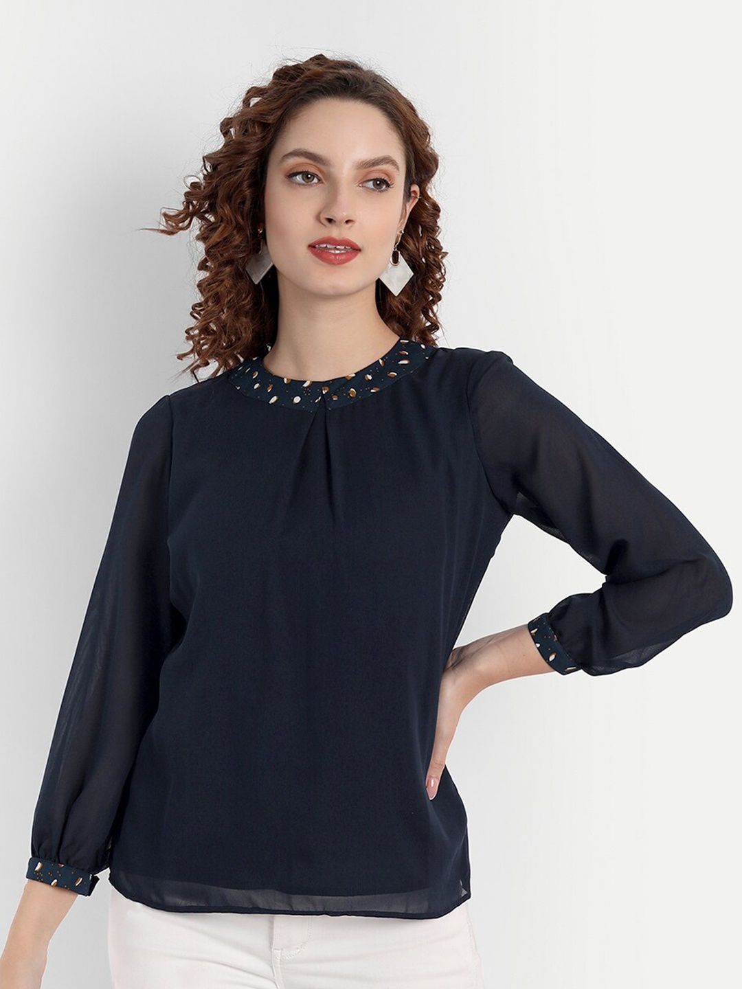 

PARASSIO CLOTHINGS Women Blue Georgette Top
