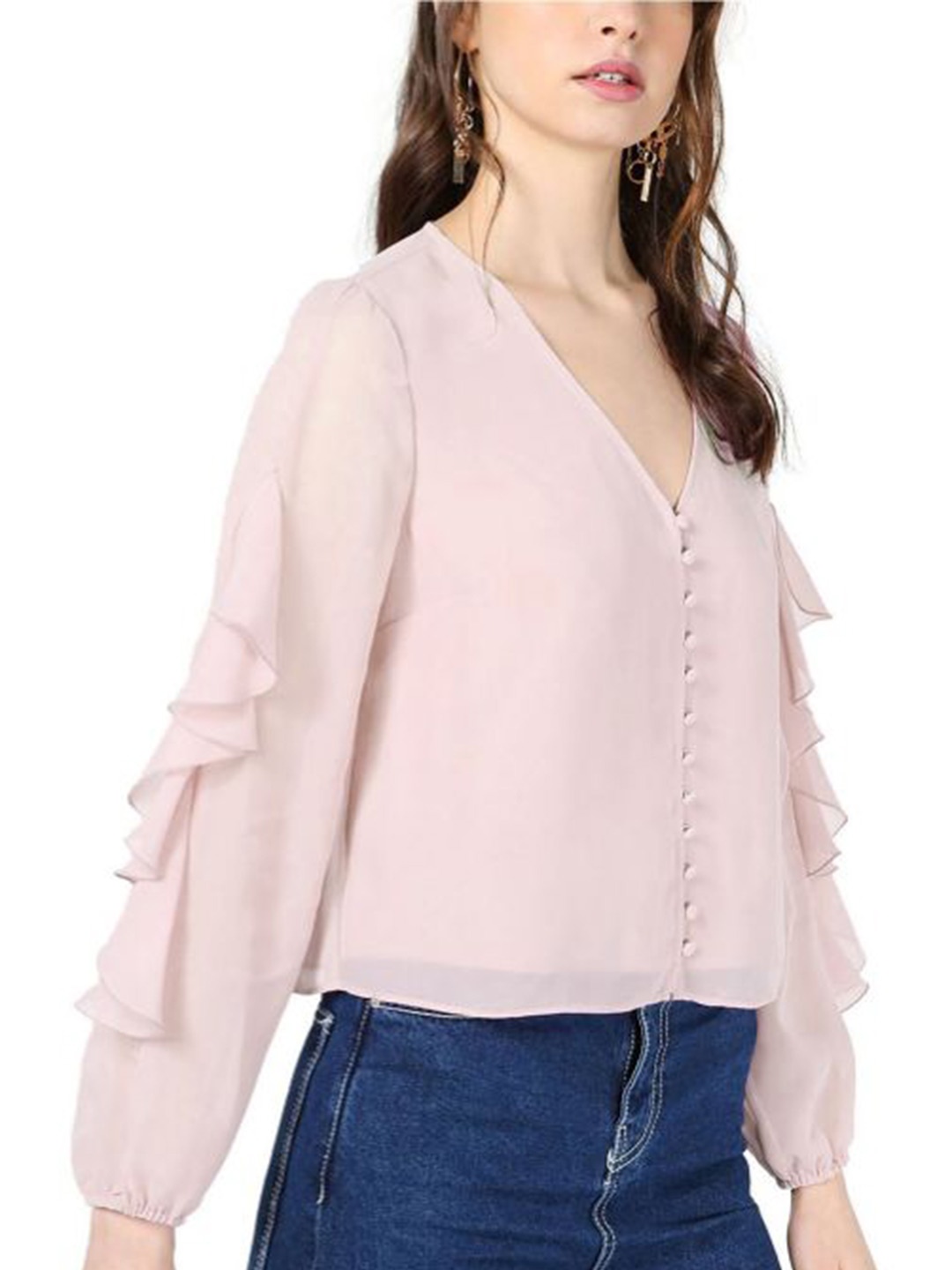 

La Aimee Solid Ruffles Top, Pink