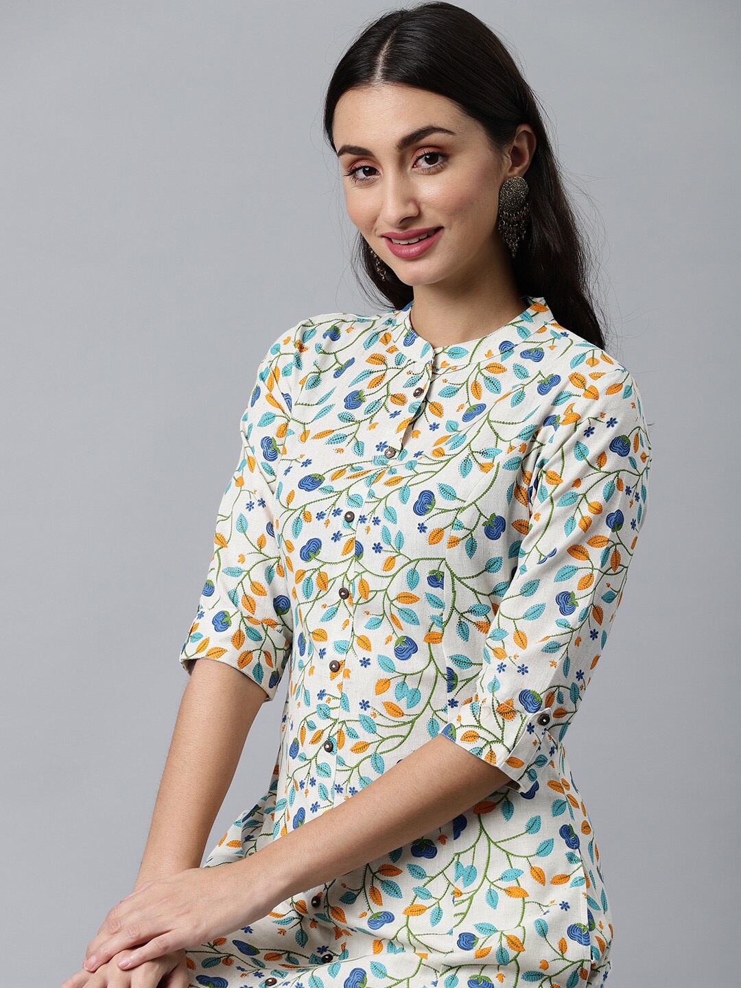 

HERE&NOW Geometric Printed Cotton Kurta, Off white