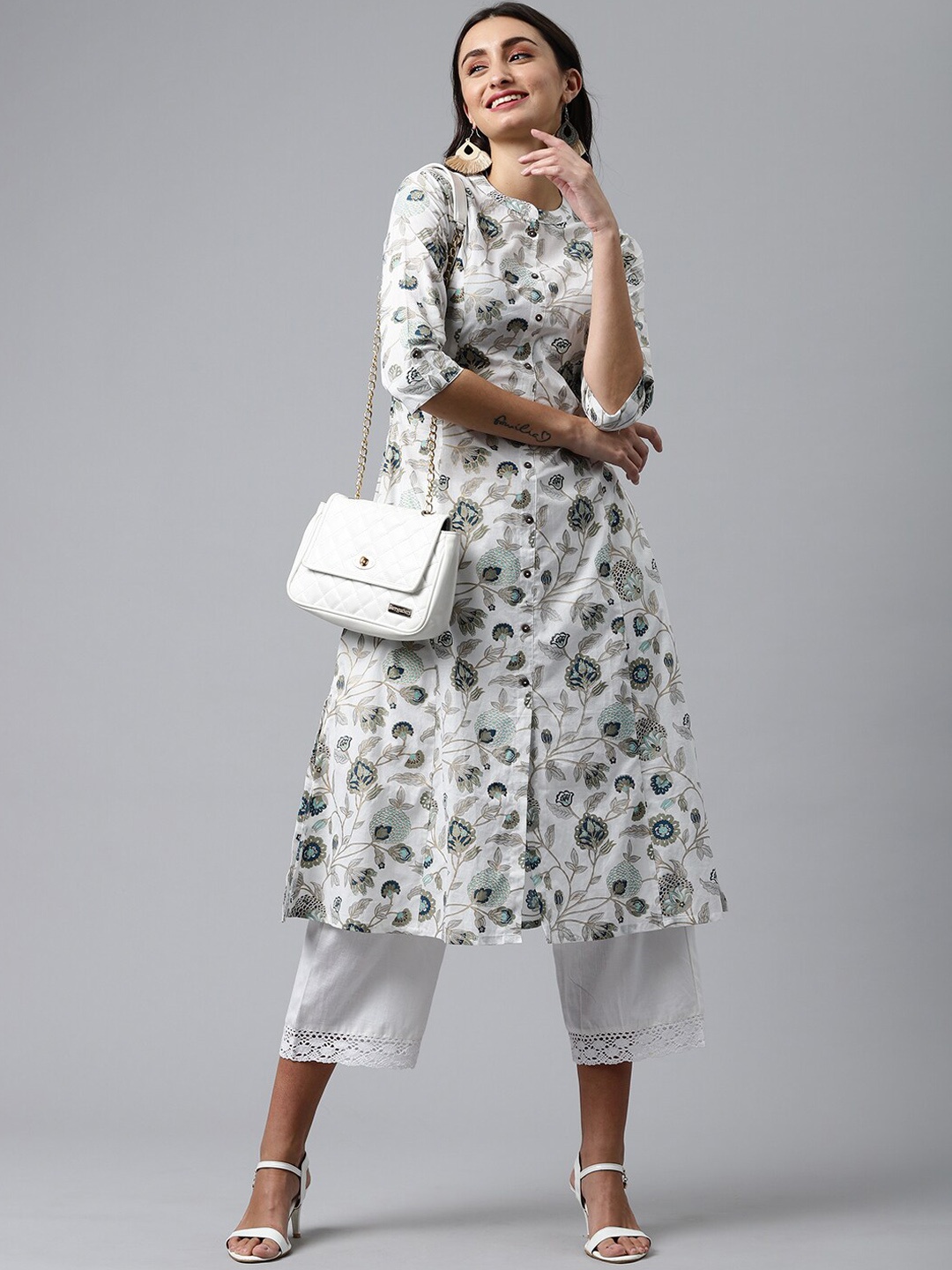 

HERE&NOW Floral Printed Cotton Kurta, White