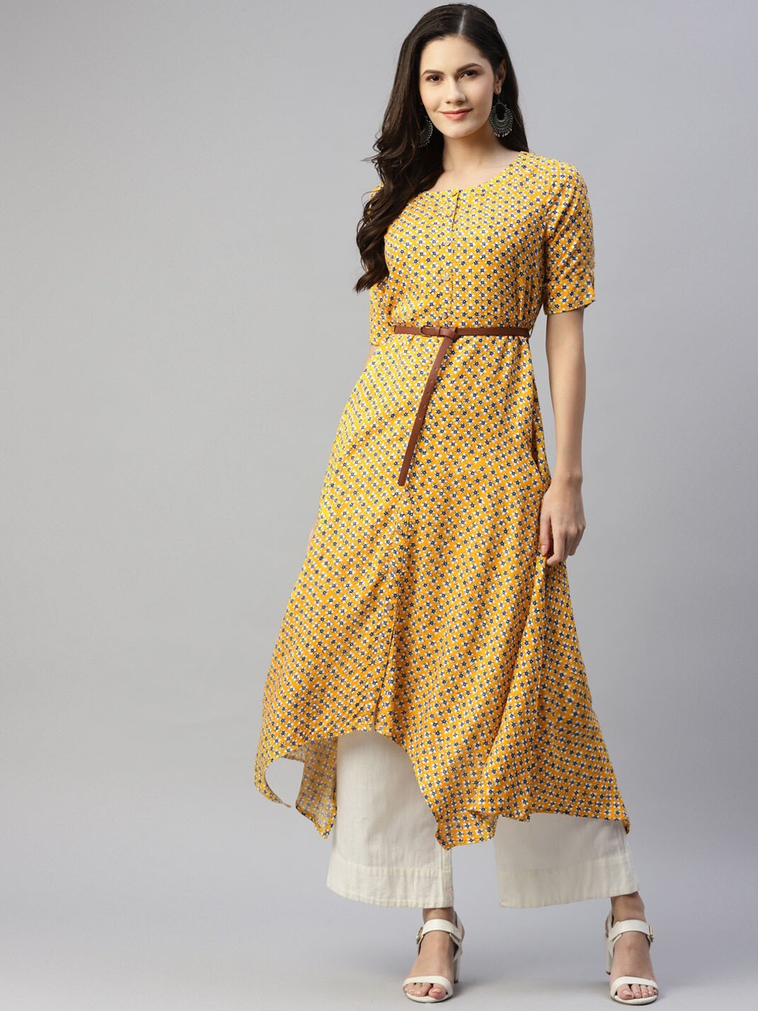 

HERE&NOW Women Yellow Ethnic Motifs Printed Anarkali Kurta