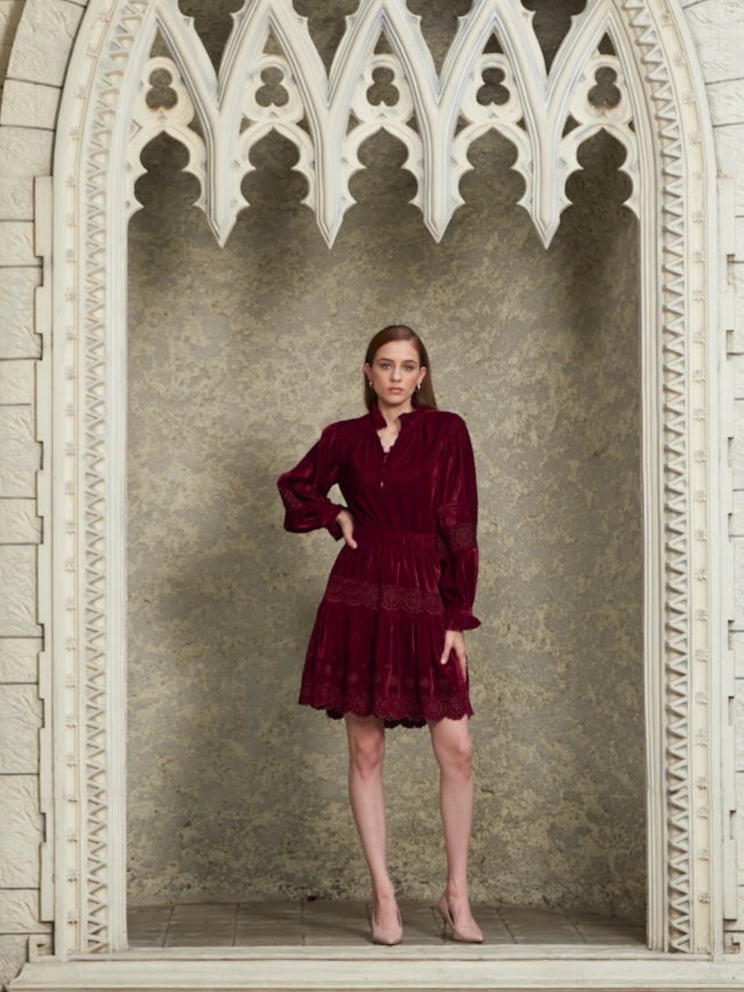 

Style Island Women Printed Mini Skirt, Burgundy