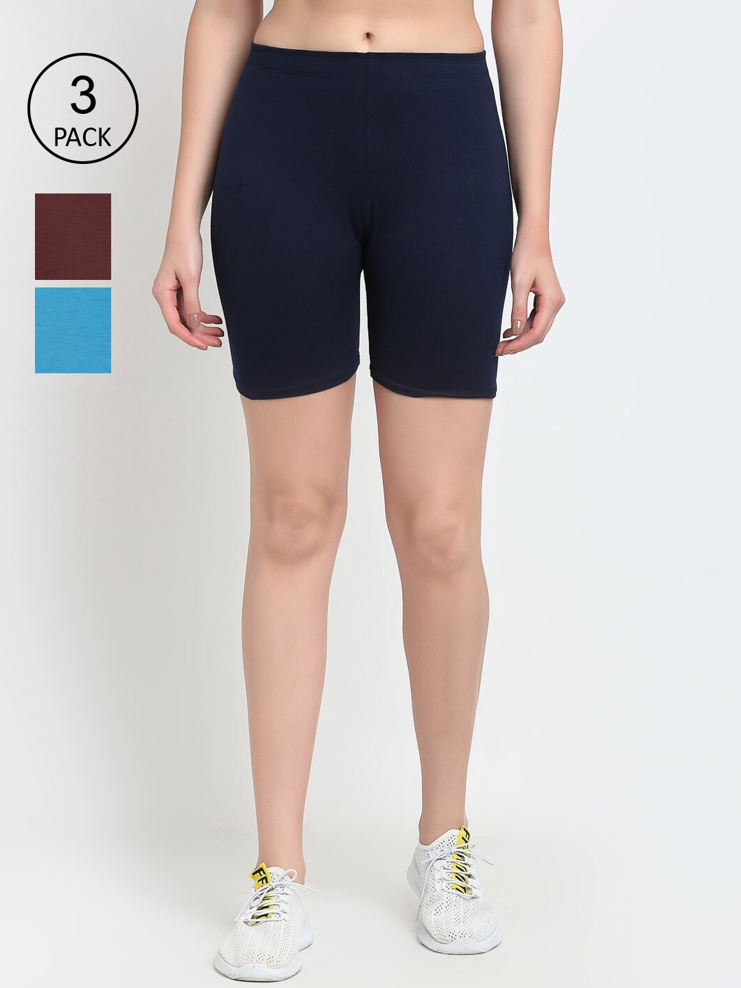 

GRACIT Pack of 3 Solid Cycling Sports Shorts, Navy blue