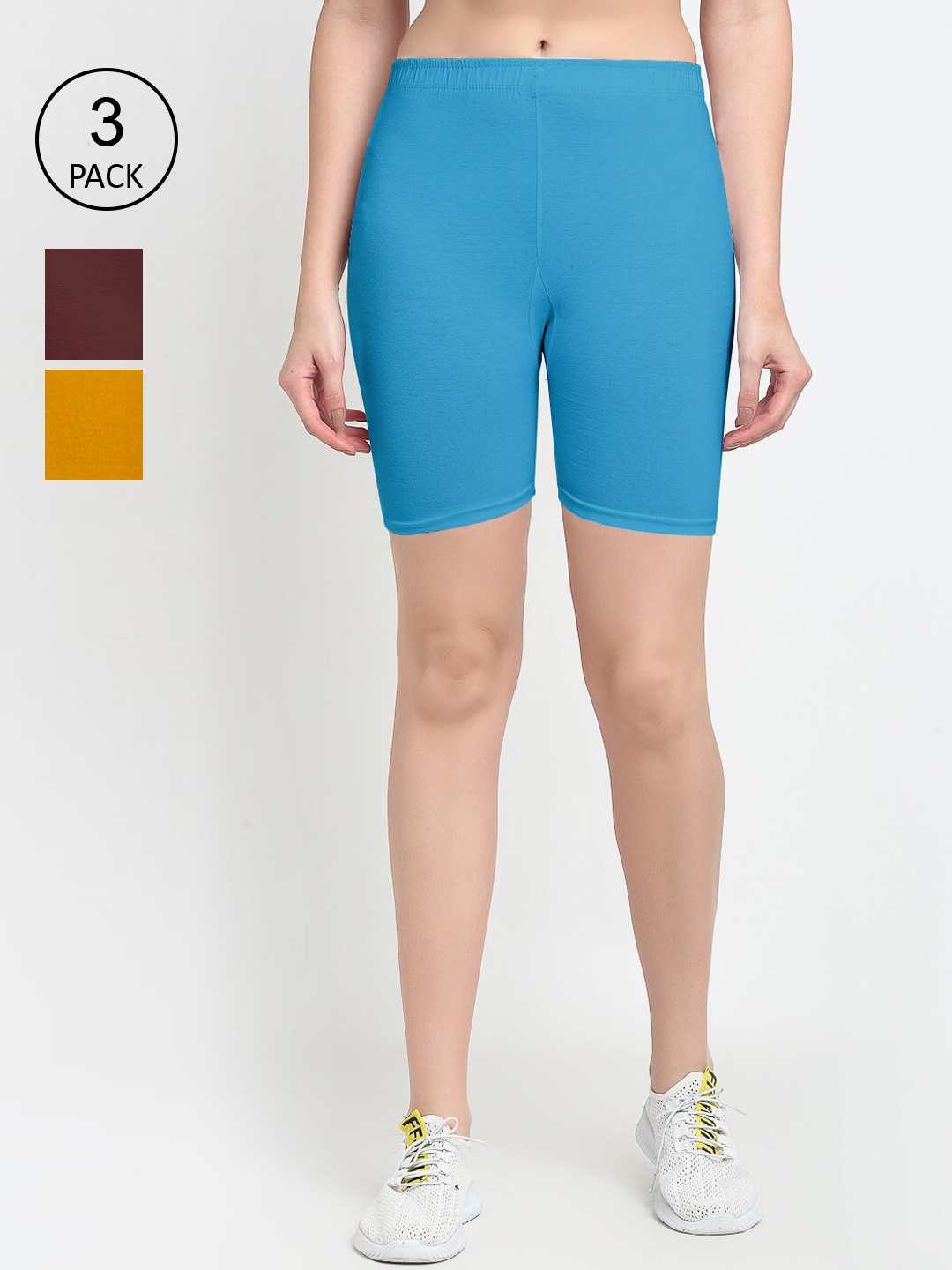 

GRACIT Pack of 3 Cotton Cycling Sports Shorts, Brown