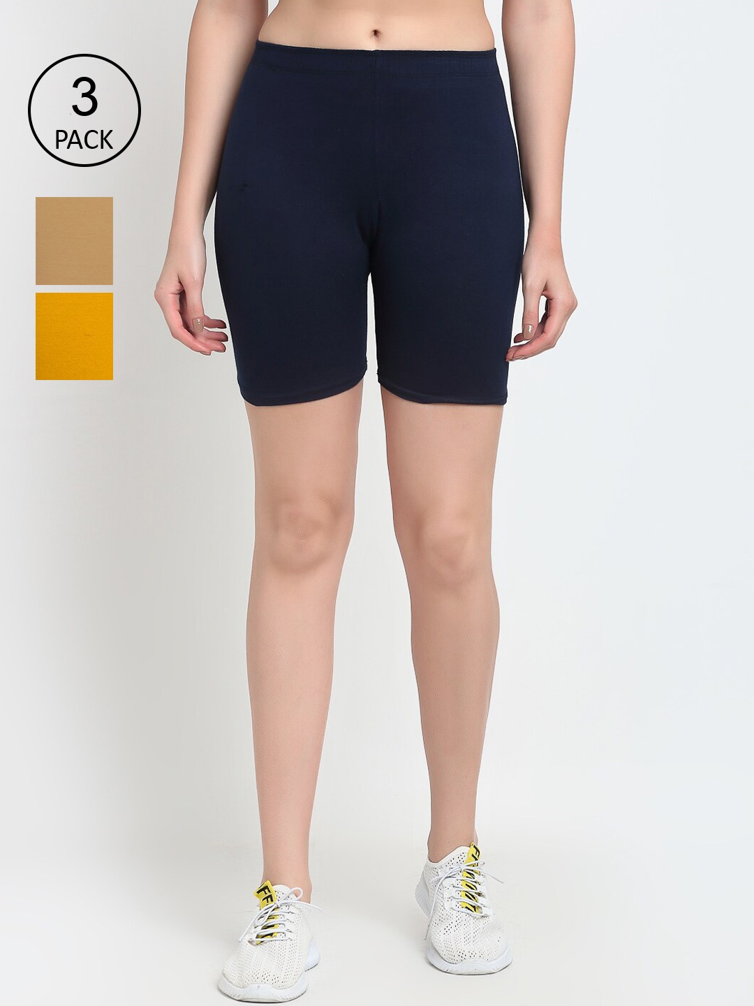 

GRACIT Pack of 3 Cotton Cycling Sports Shorts, Navy blue