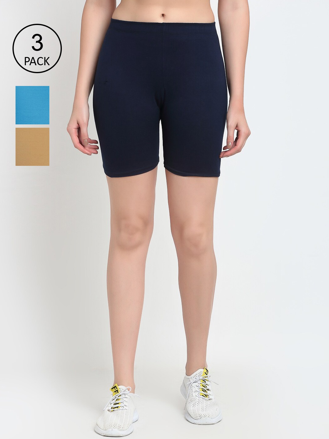 

GRACIT Cotton Pack of 3 Cycling Sports Shorts, Navy blue
