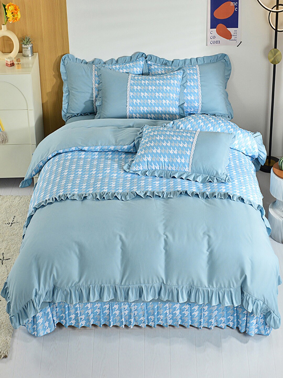 

JC Collection Blue Solid Polycotton Double Queen Bedding Set
