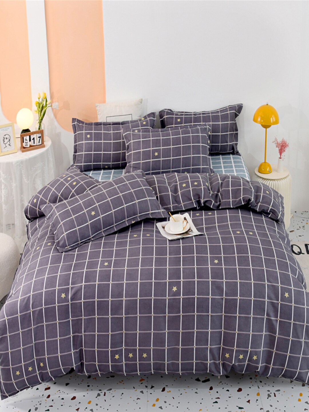 

JC Collection Grey & White Checked Polycotton Double King Bedding Set