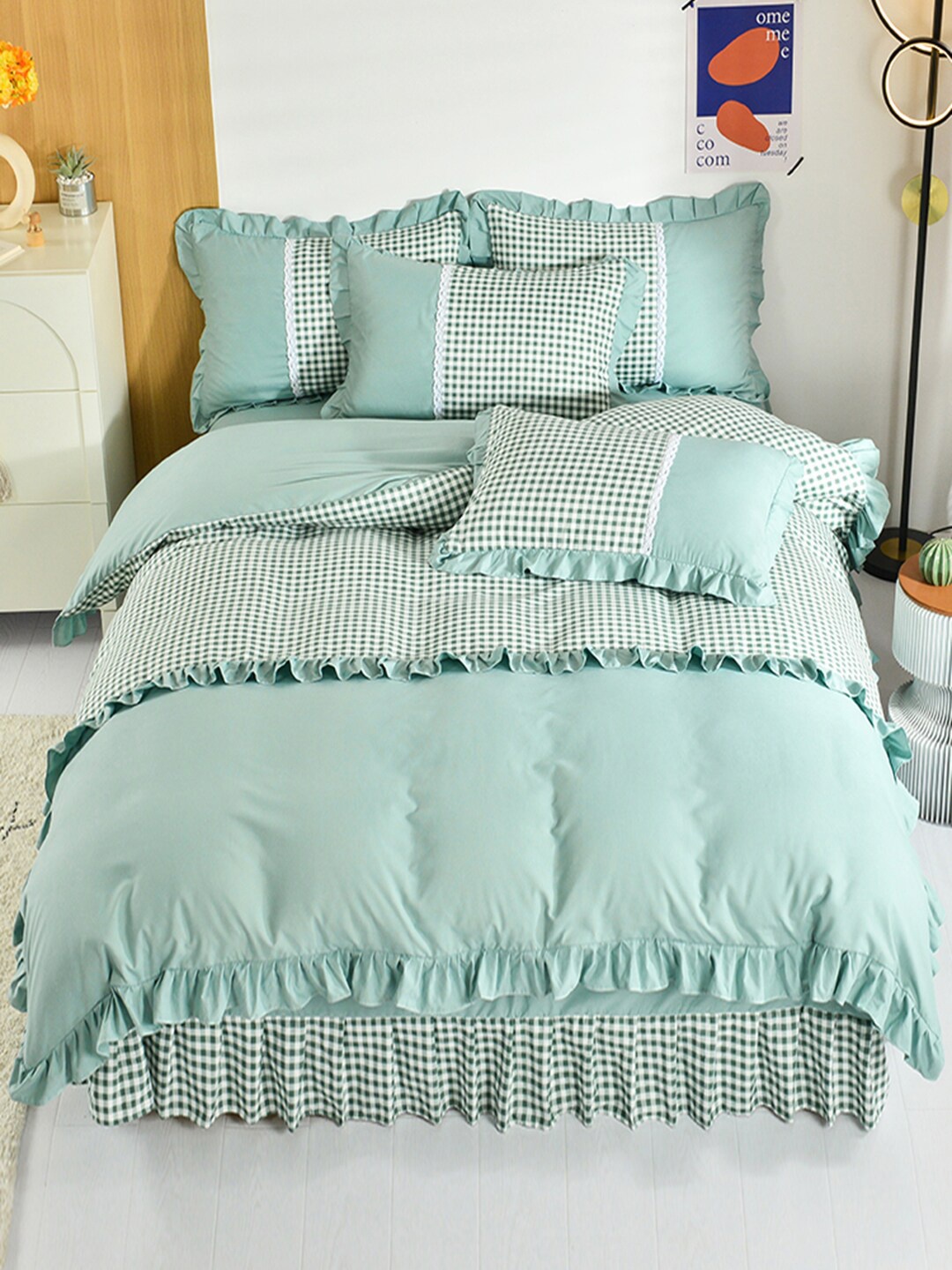 

JC Collection Green & White Checked Double King Bedding Set