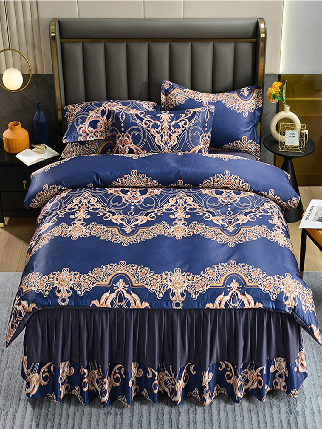 

JC Collection Blue & White Printed Double King Bedding Set