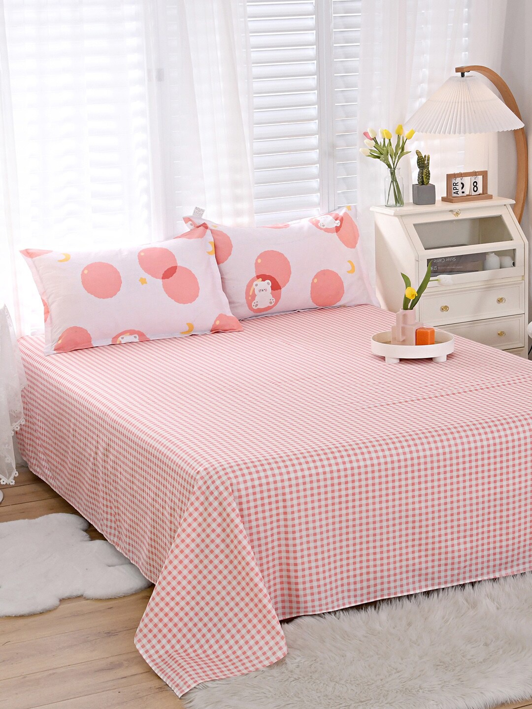 

JC Collection Pink & White Checked Double Extra Large Pure Cotton Bedding Set