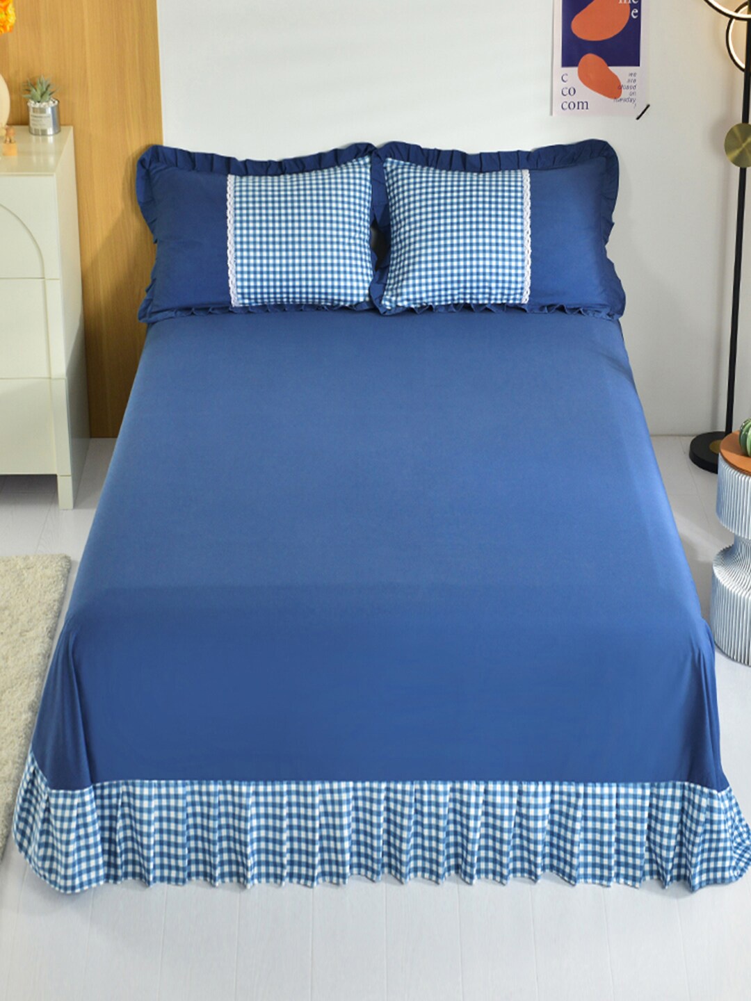 

JC Collection Navy Blue & White Checked Double Queen Bedding Set