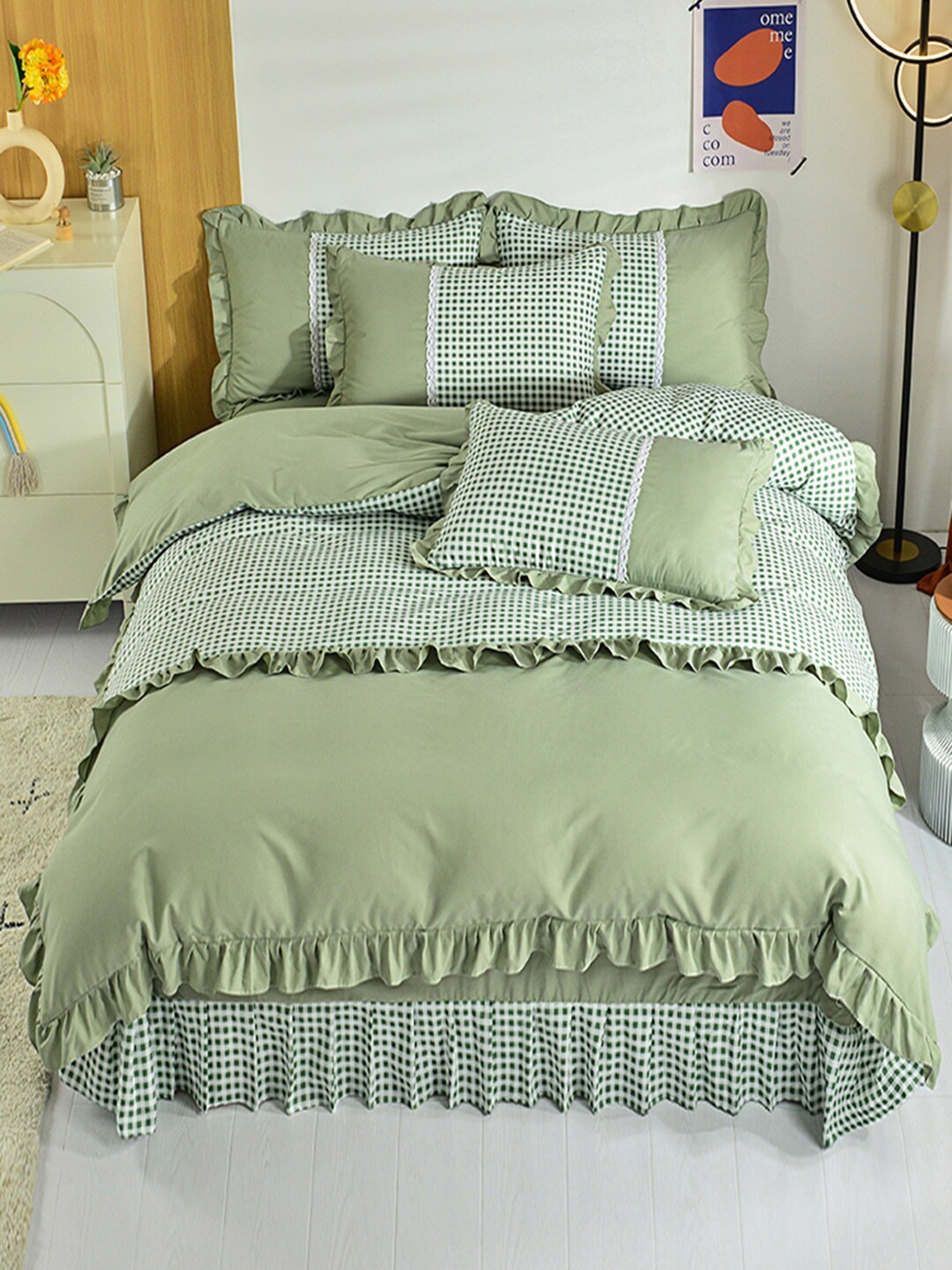 

JC Collection Green Checked Double King Bedding Set With Comforter