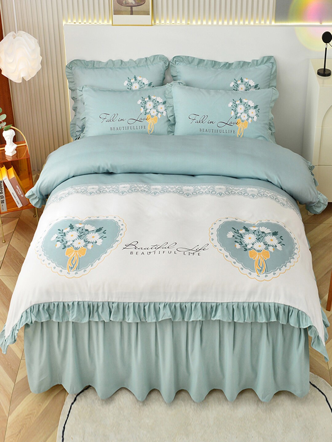 

JC Collection Green Printed Double King Bedding Set With Comforter