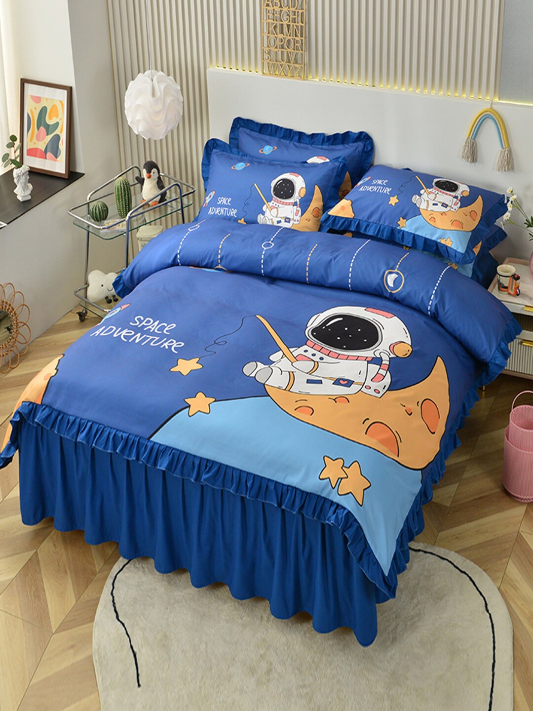 

JC Collection Blue Printed Double King Bedding Set With Comforter