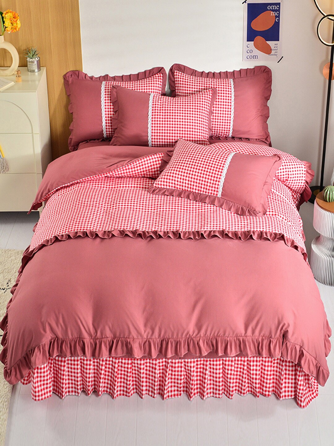 

JC Collection Red Checked Double Queen Bedding Set With Comforter