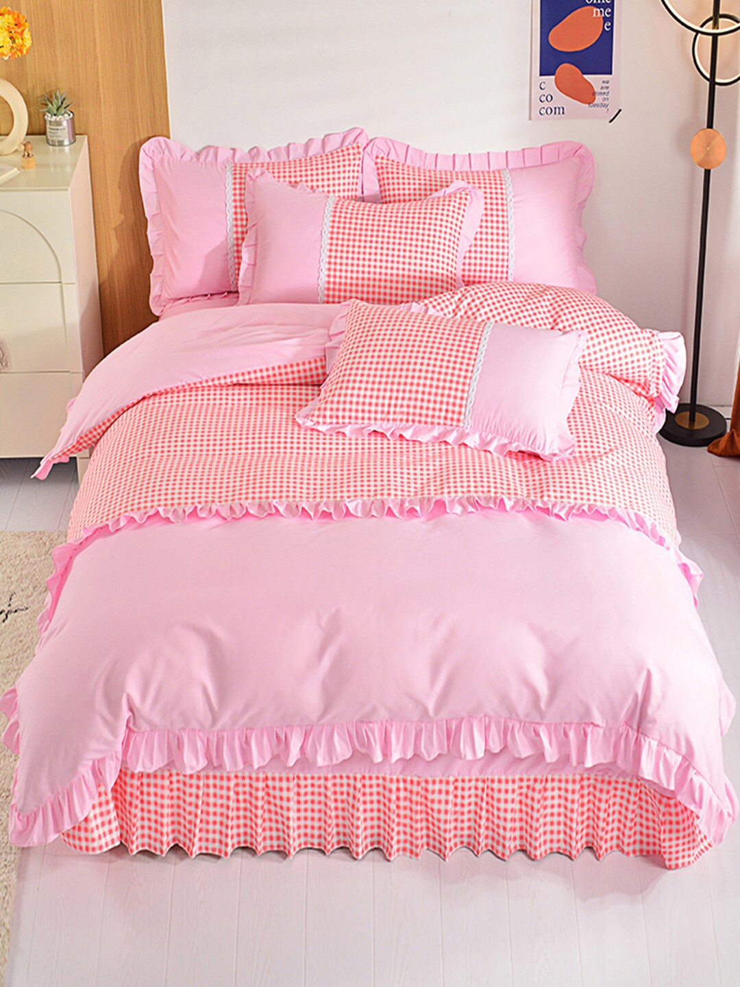 

JC Collection Pink Checked Double Queen Bedding Set With Comforter
