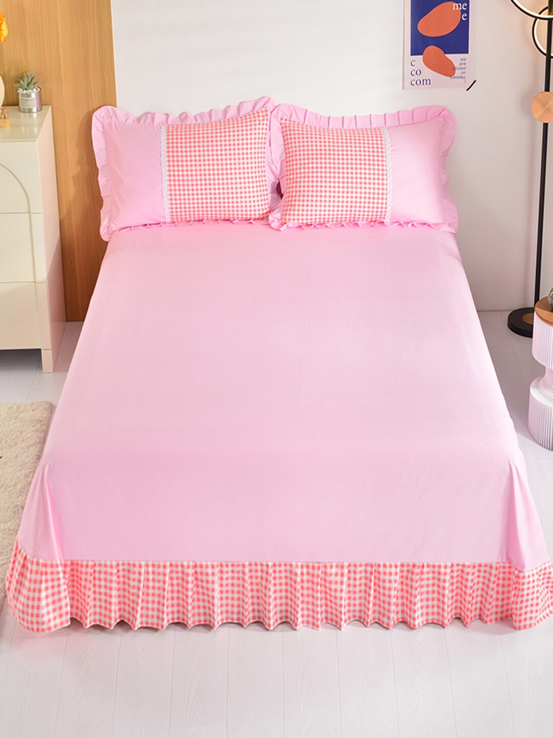 

JC Collection Pink Checked Double King Bedding Set With Comforter