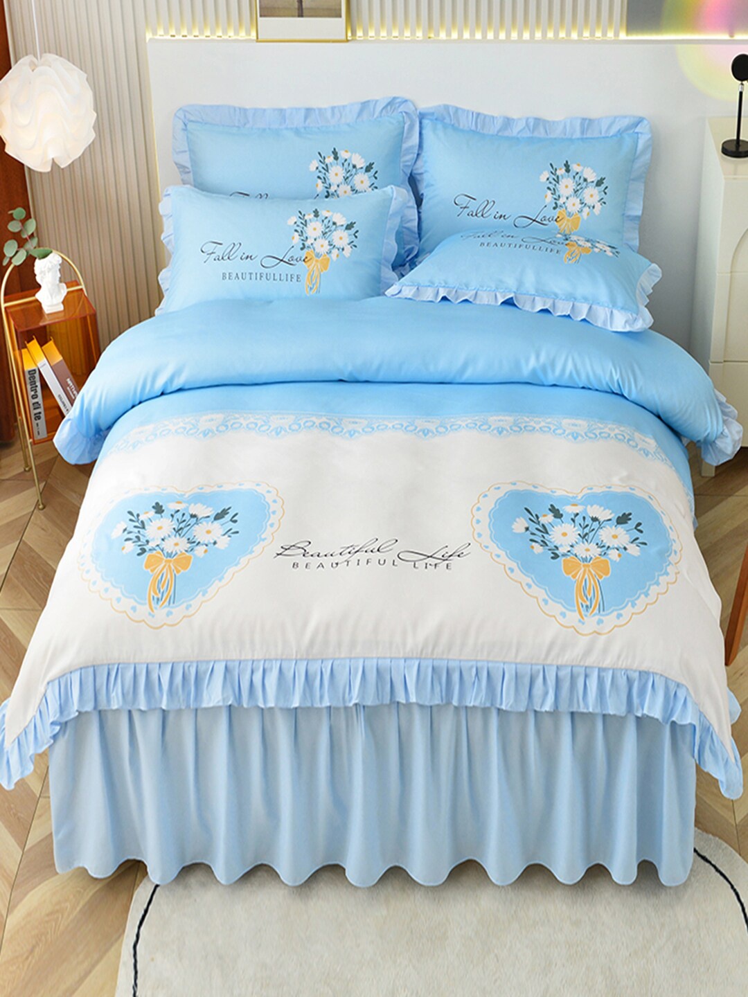 

JC Collection Blue Printed Double Queen Bedding Set With Comforter
