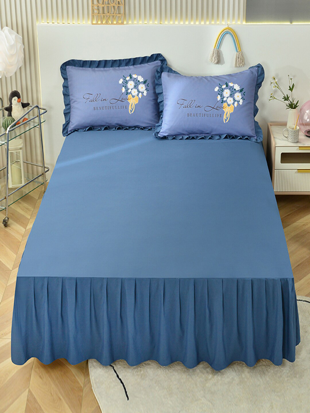 

JC Collection Navy Blue Printed Double Queen Bedding Set With Comforter