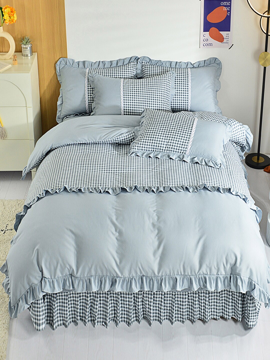 

JC Collection Blue Checked Double Queen Bedding Set With Comforter