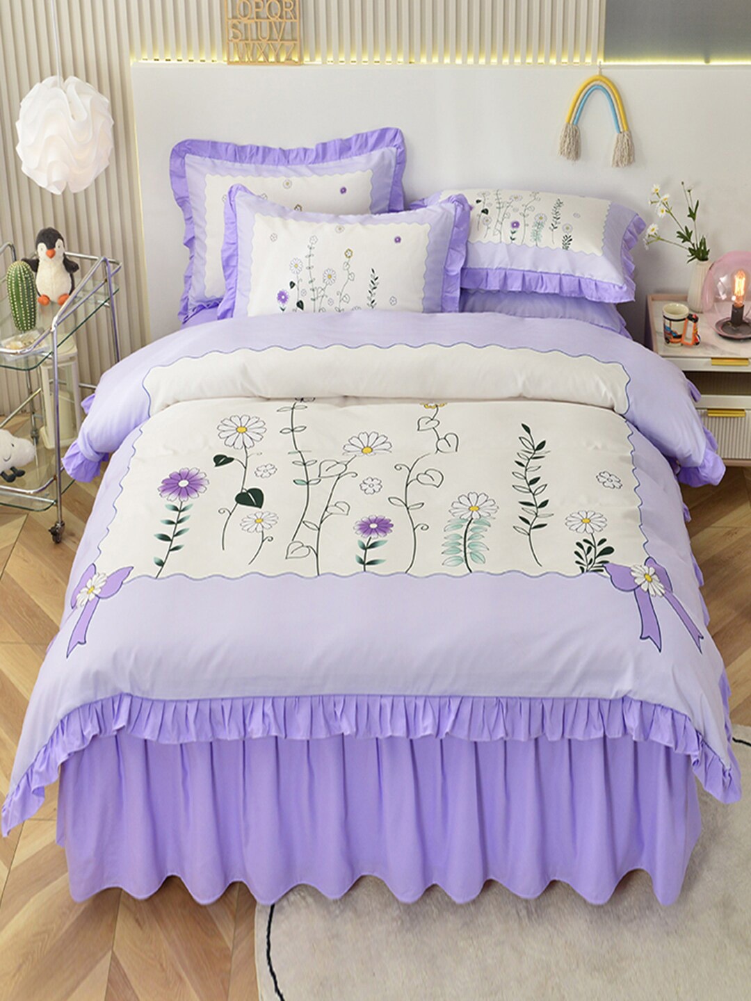 

JC Collection Purple Printed Double Queen Bedding Set With Comforter