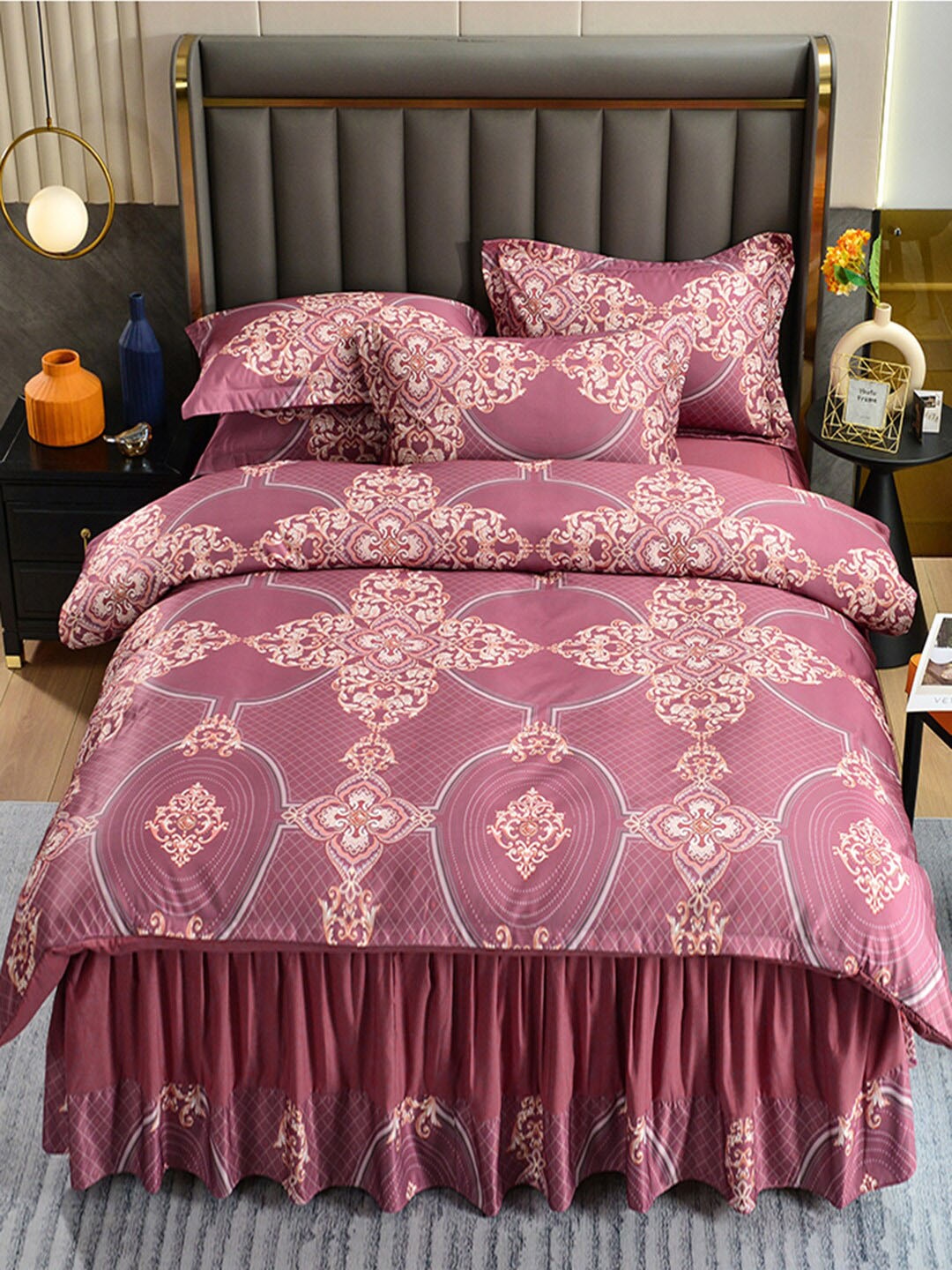 

JC Collection Pink Printed Double King Bedding Set With Comforter