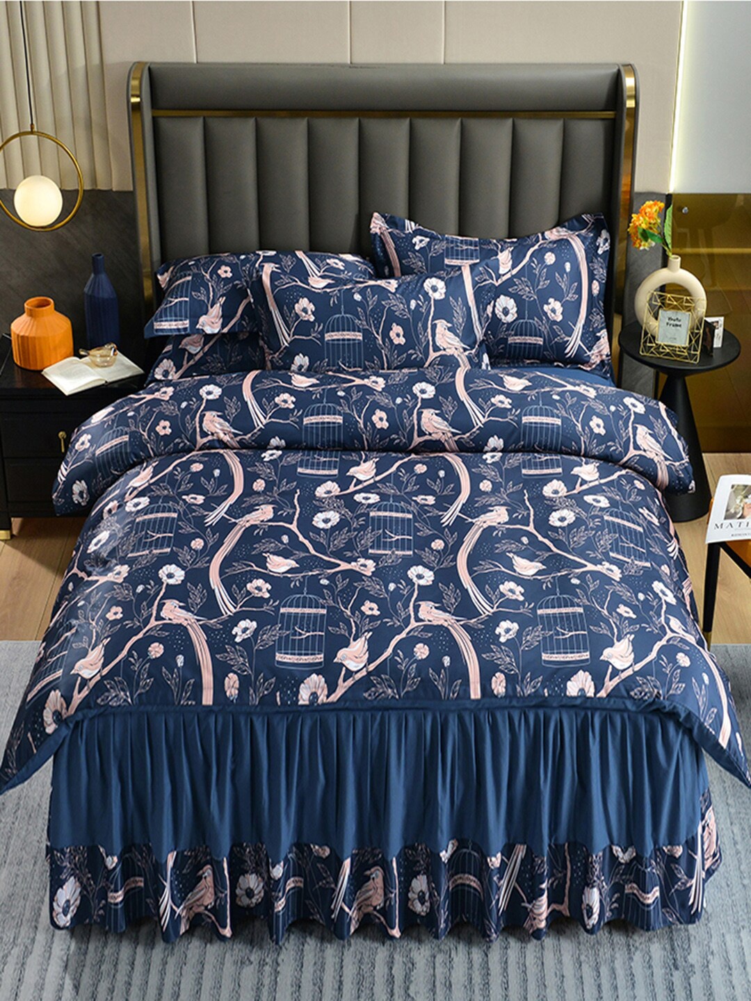 

JC Collection Blue Printed Double King Bedding Set With Comforter