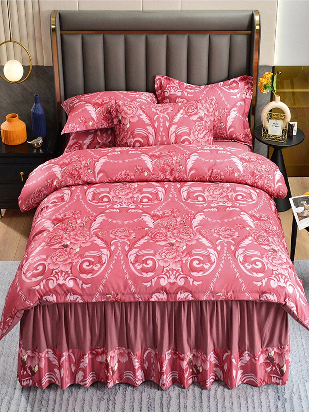 

JC Collection Pink Printed Double King Bedding Set With Comforter