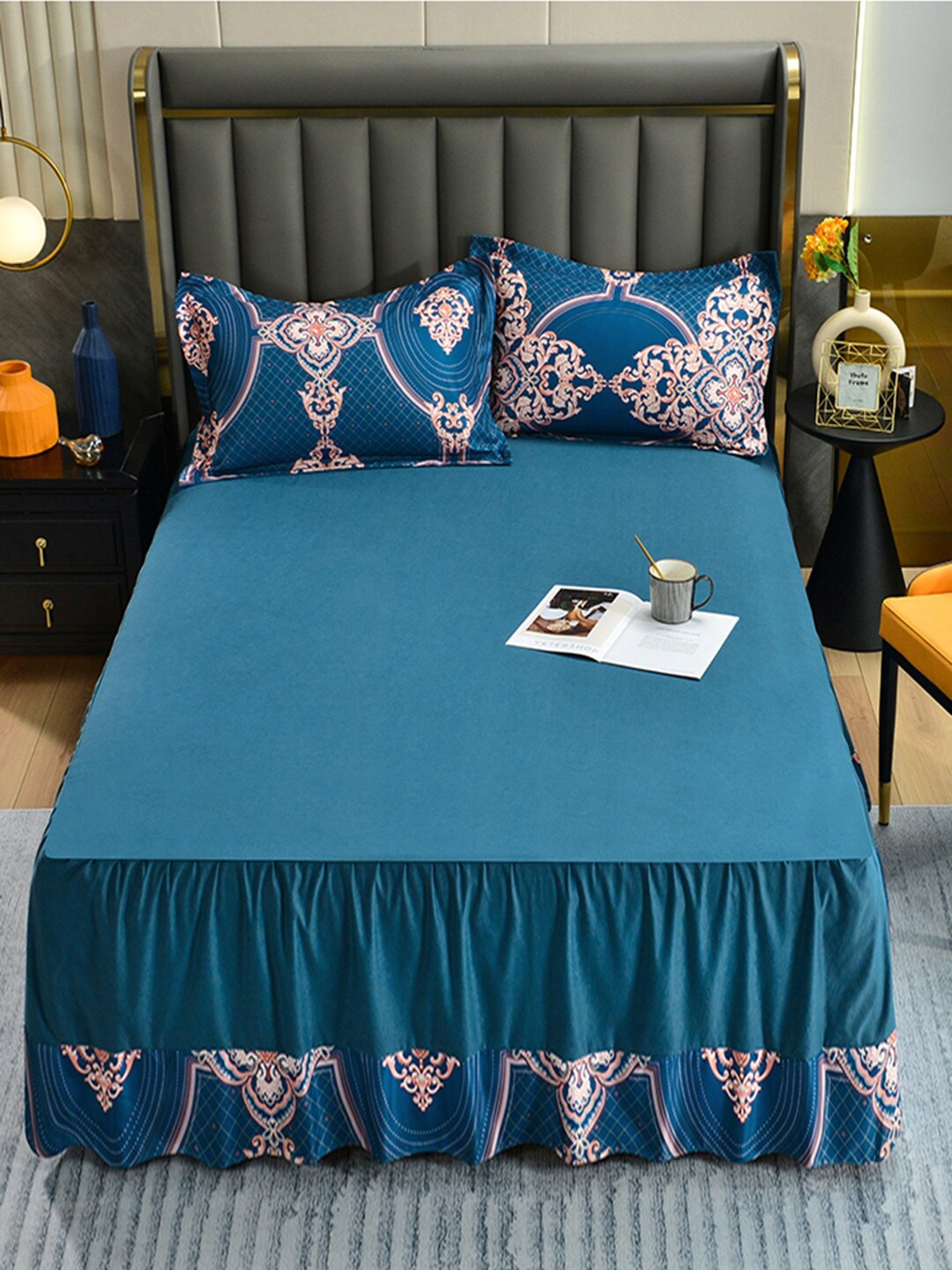 

JC Collection Blue Printed Double Queen Bedding Set