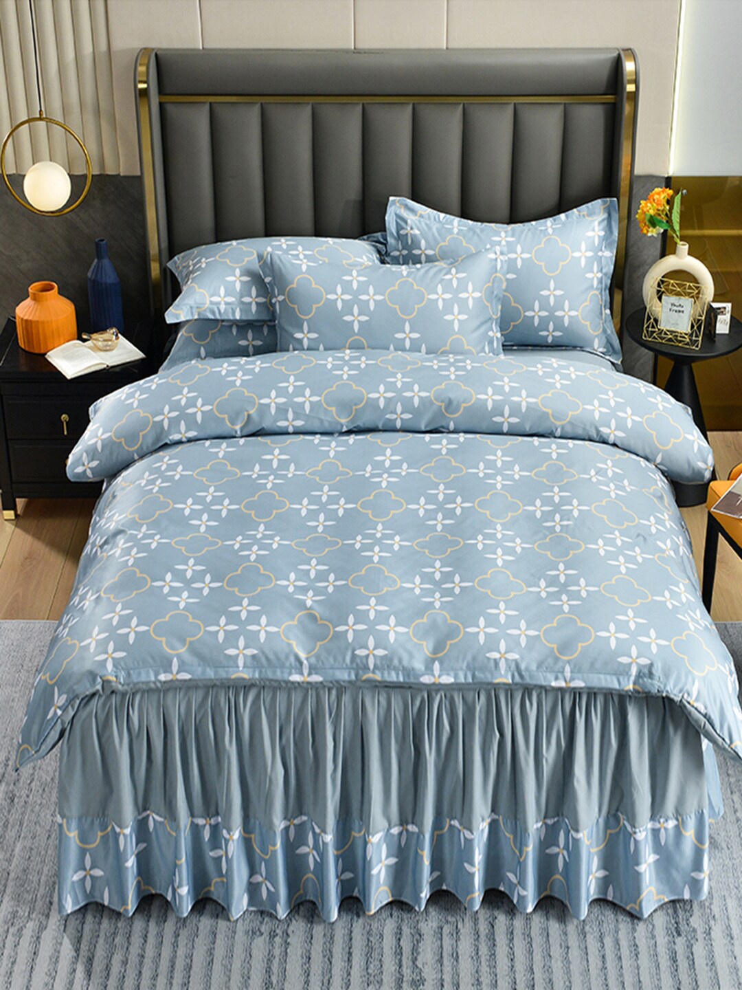 

JC Collection Blue Printed Double King Bedding Set With Comforter