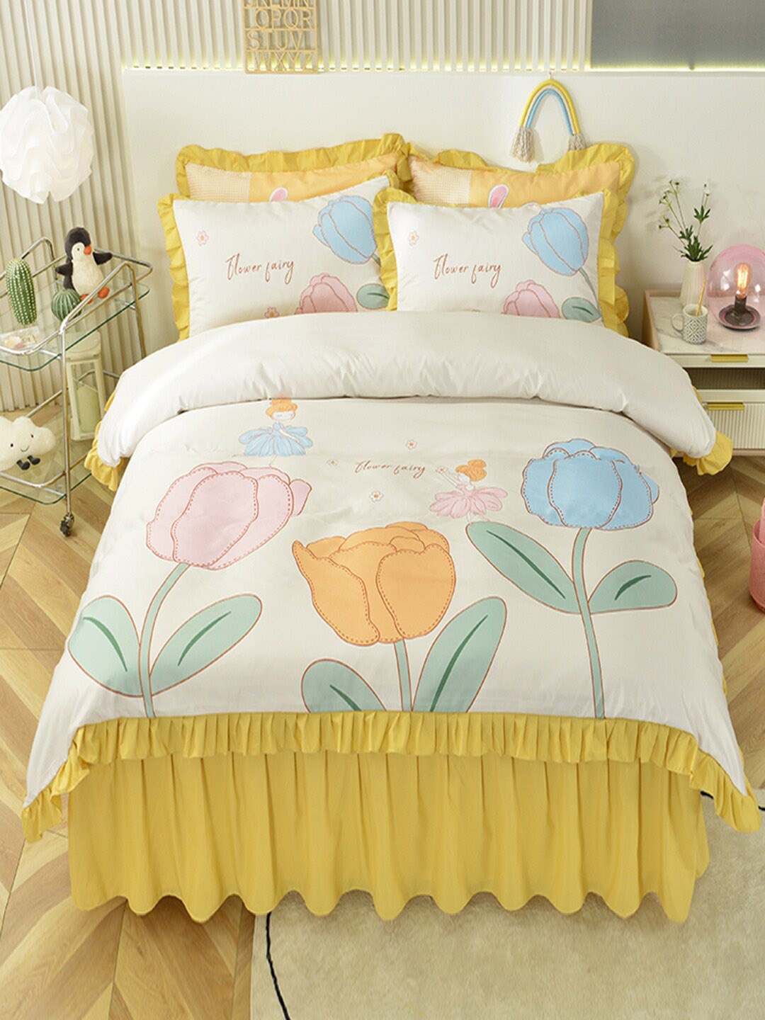 

JC Collection Yellow Printed Double King Bedding Set