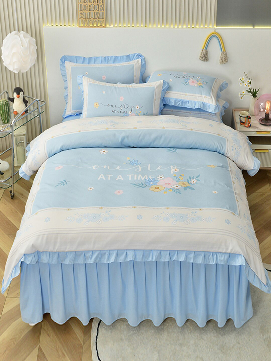 

JC Collection Blue Printed Double Queen Bedding Set