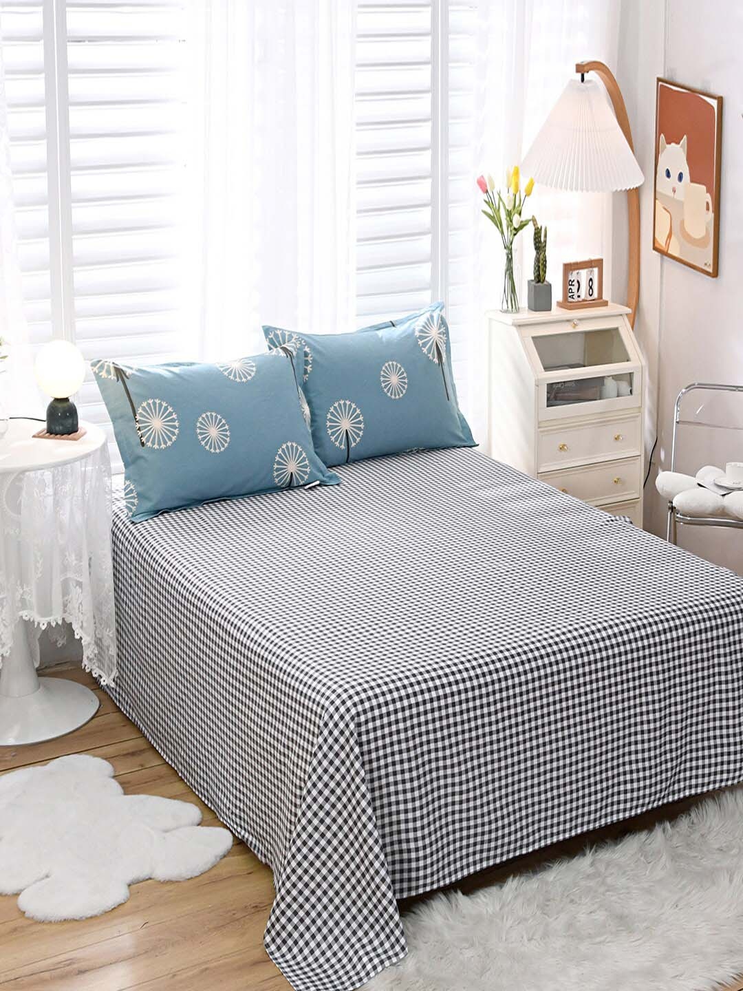 

JC Collection Blue Printed Pure Cotton Double Extra Large Bedding Set With Comforter