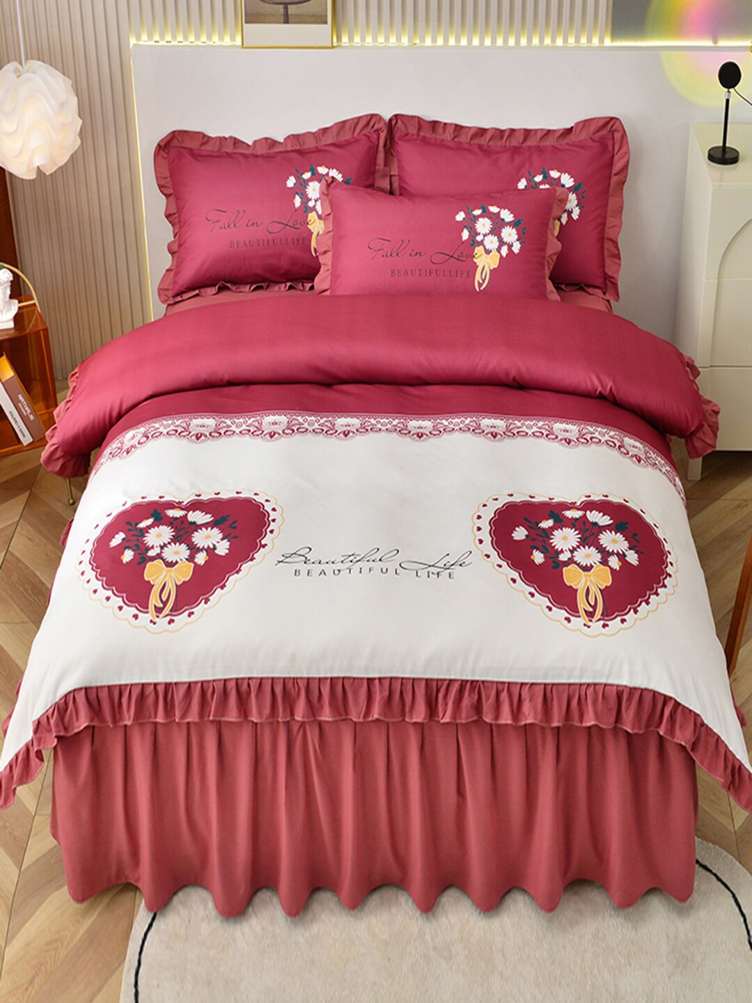 

JC Collection Red Printed Double King Bedding Set With Comforter