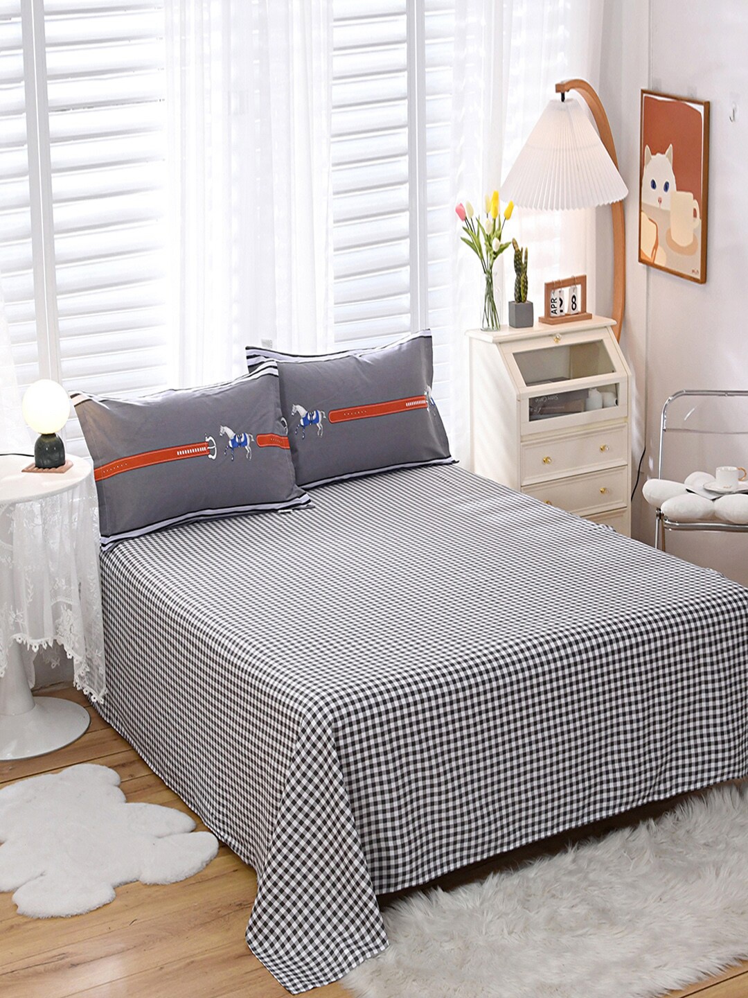 

JC Collection Black & White Checked Double Queen Cotton Bedding Set