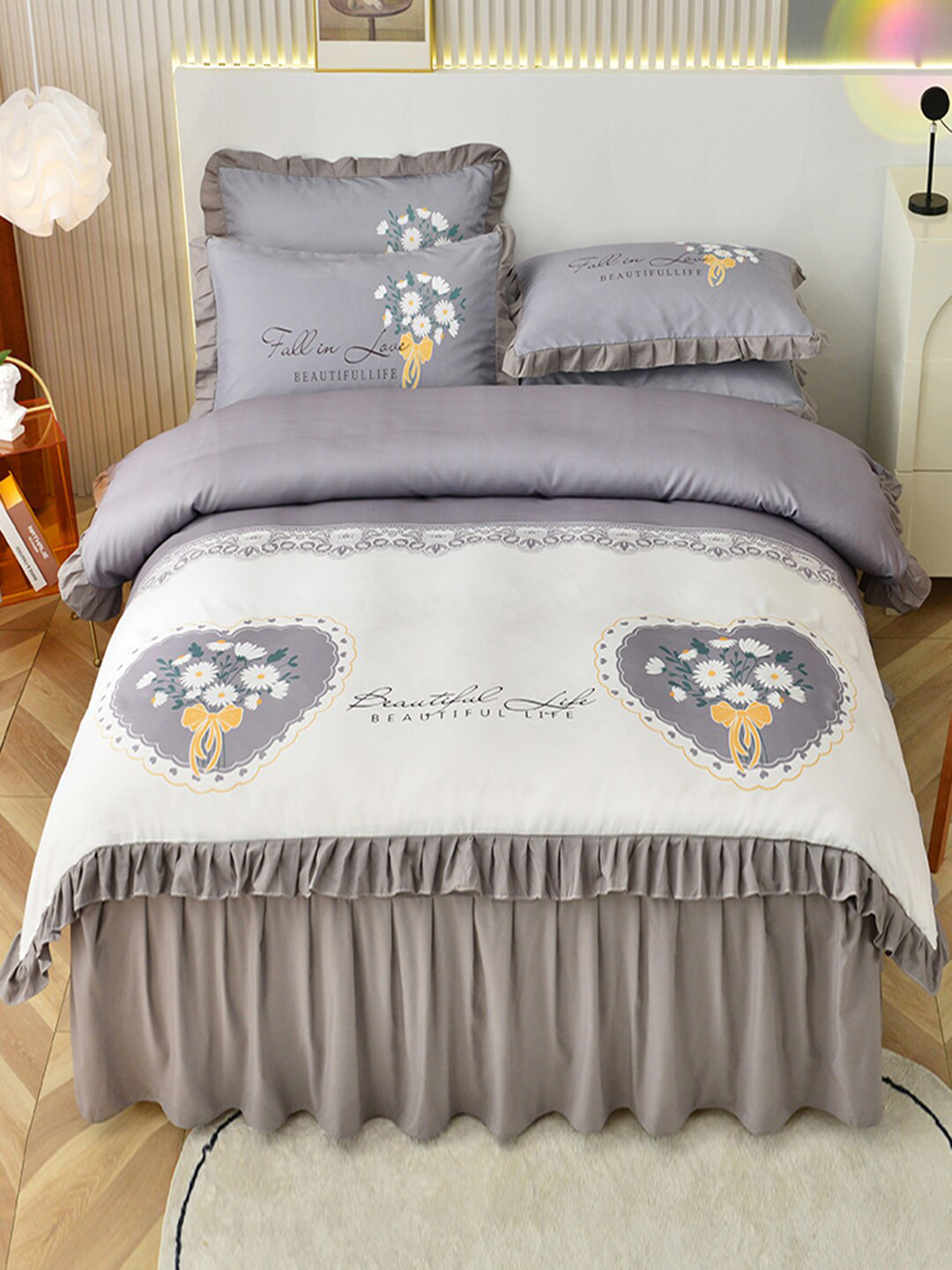 

JC Collection Grey Printed Bedding Set