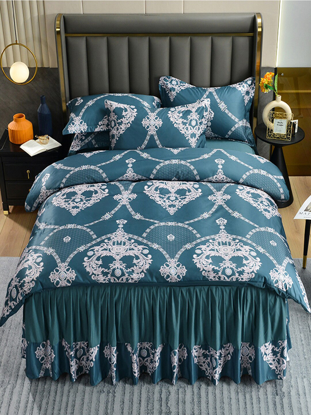 

JC Collection Blue Printed Double Queen Bedding Set