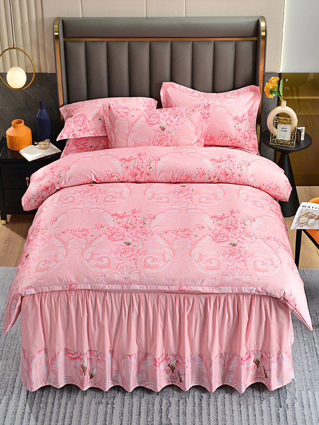 

JC Collection Pink Printed Double King Bedding Set