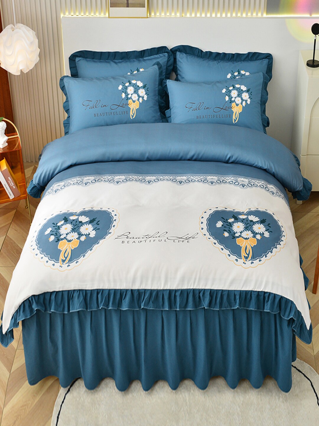 

JC Collection Blue Printed Double King Bedding Set