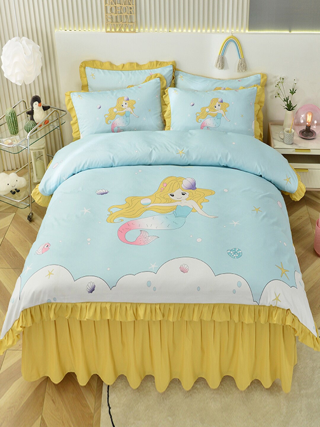 

JC Collection Yellow Printed Double Queen Bedding Set