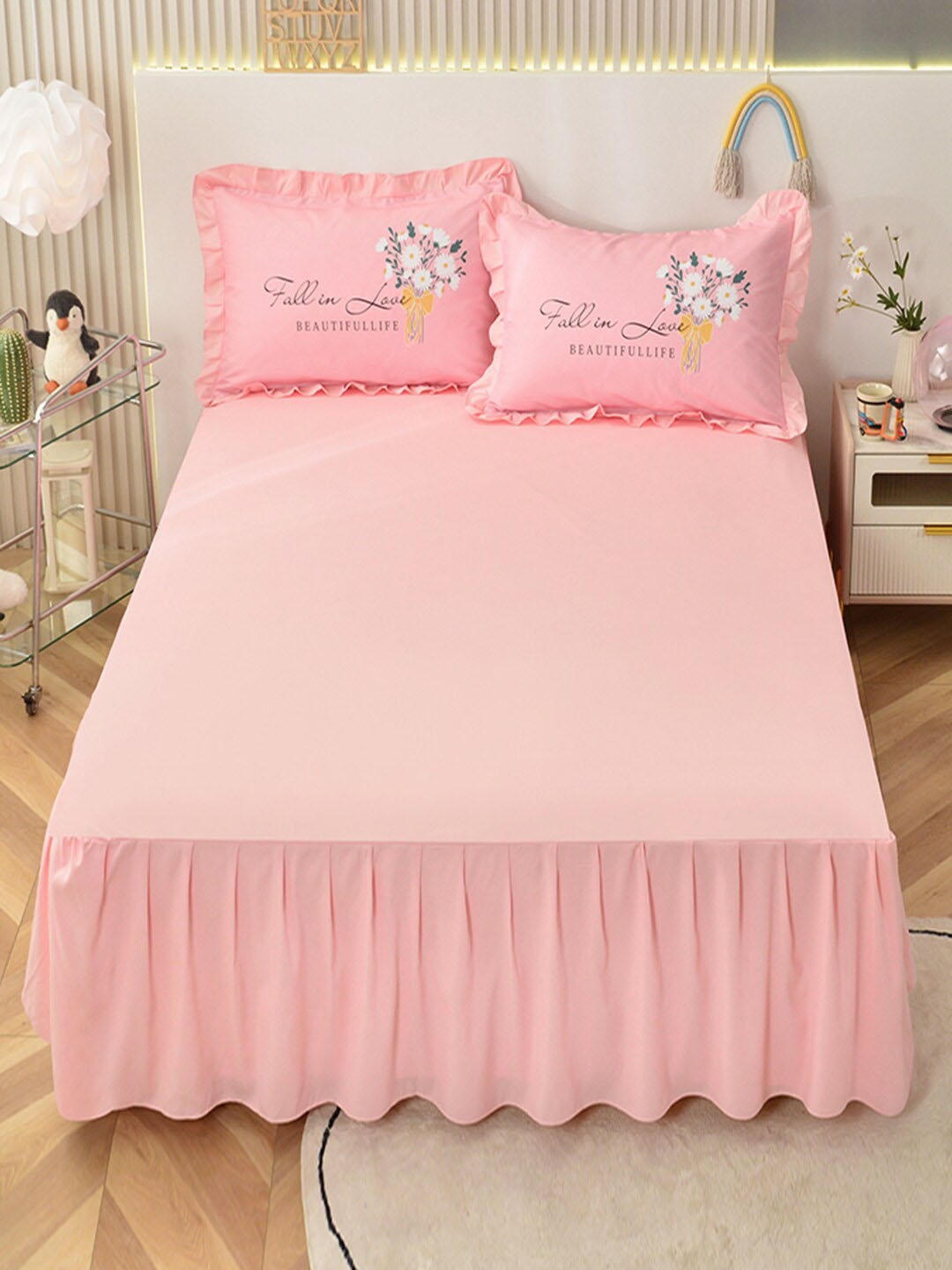 

JC Collection Pink Printed Bedding Set