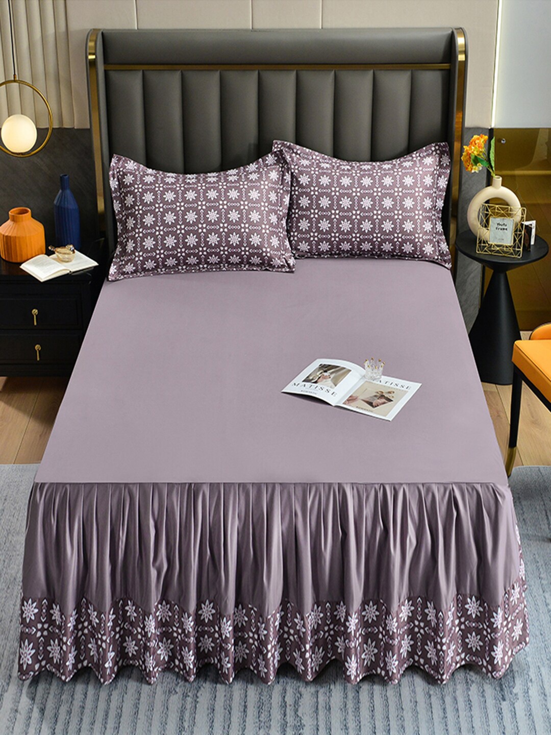 

JC Collection Purple Coloured Printed Double Queen Bedding Set