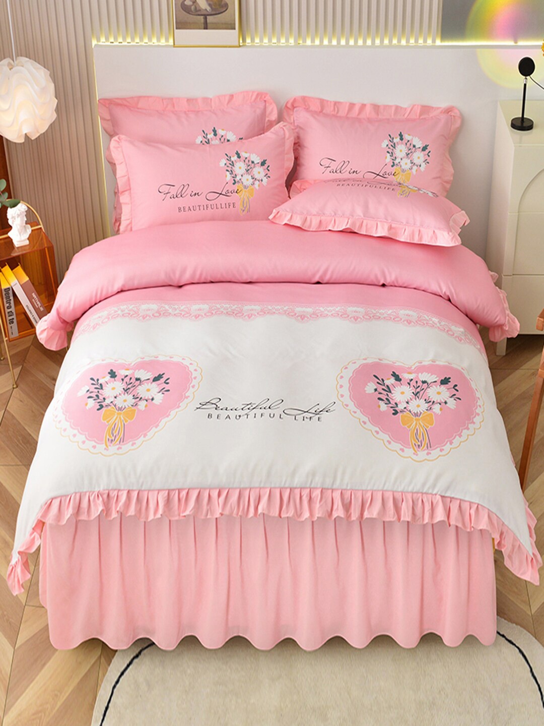 

JC Collection Pink Printed Double King Bedding Set
